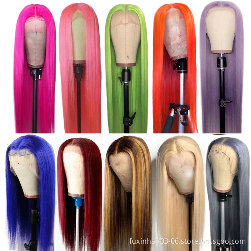 Wholesale Colorfull Orange Ginger Ombre Red Hair Wigs Green Color Lace Wigs Human Hair Purple Highlighted Full Lace Wigs